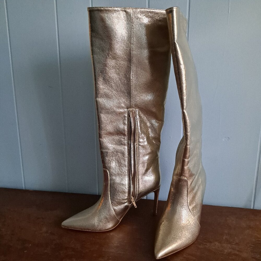 Express Gold Metallic Knee High Tall Boots